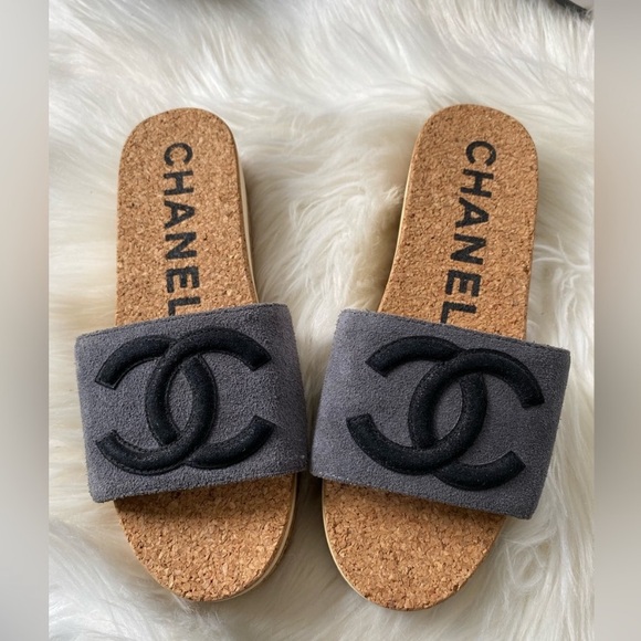 Chanel fashion size 6.5 Gray and Black Slide Sandals - Picture 1 of 8